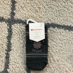 Pure Barre “Happy tucking holidays” Tavi Black and Gray Grip Socks